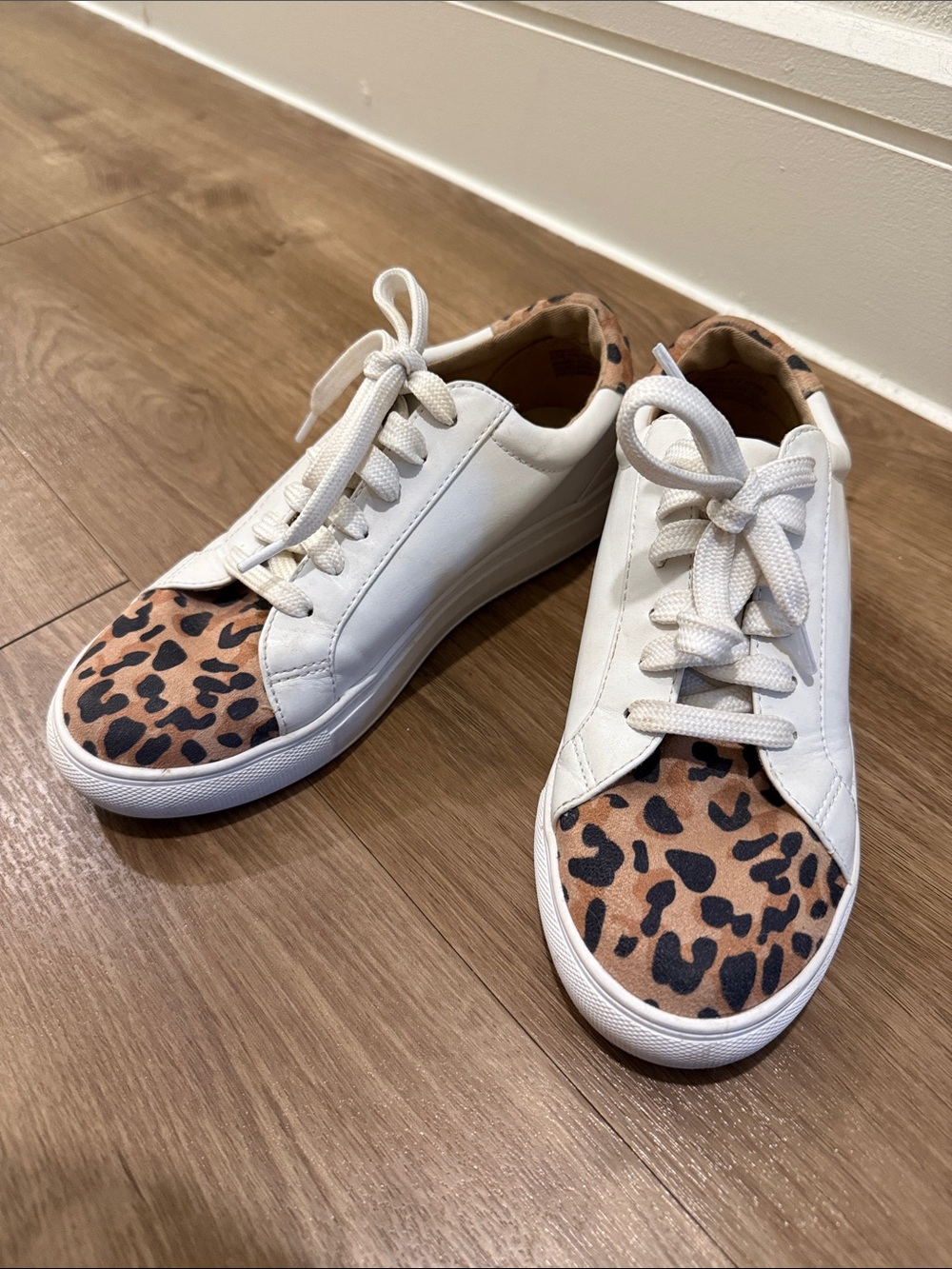 14th & Union White Sneakers with Leopard Toe and Heel Accents
